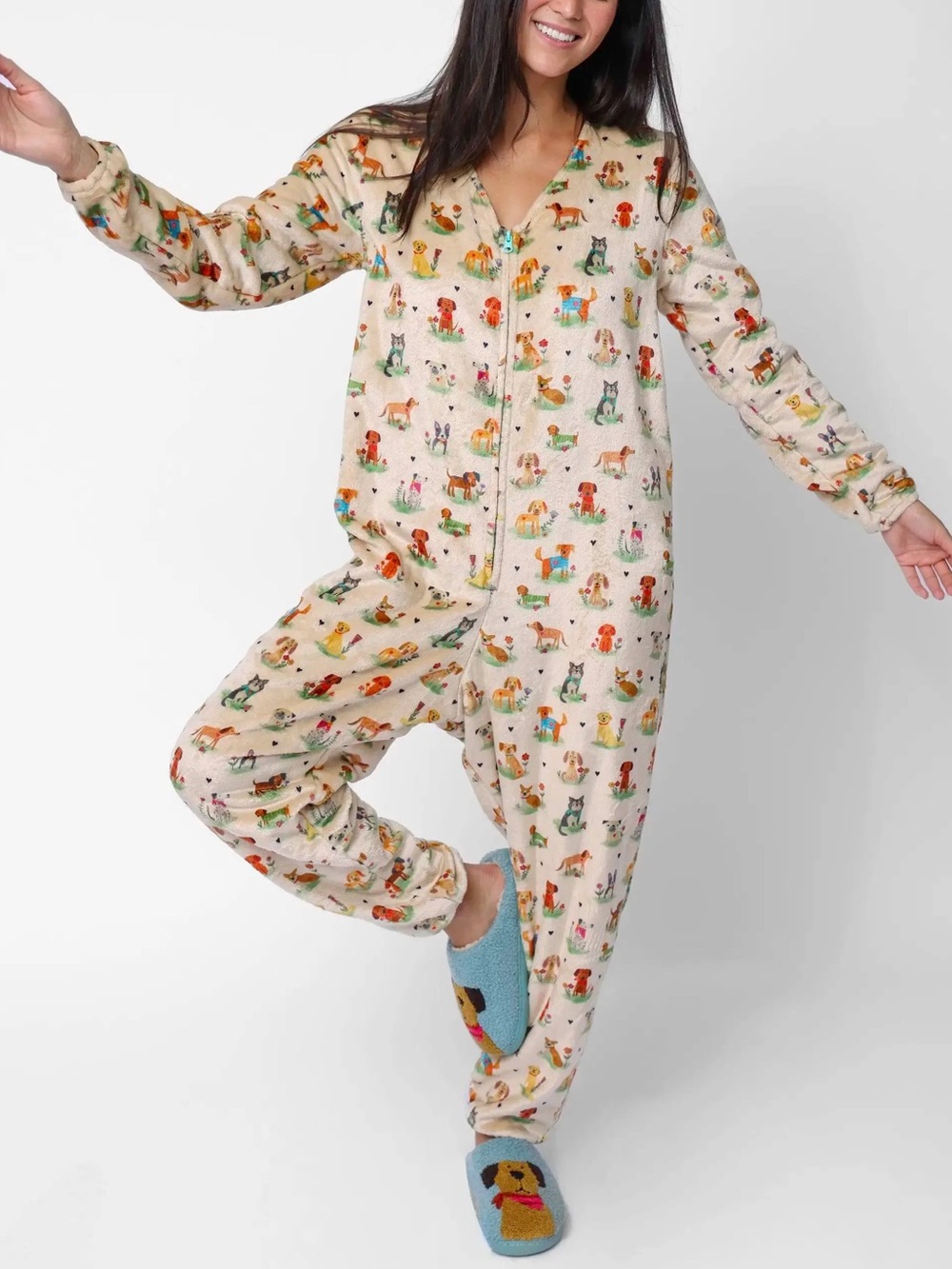 Natural Life Dog Park One Piece Pajamas Large Plush Fleece Dog Print Jumpsuit - Picture 15 of 15
